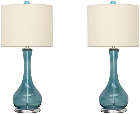 Urban Designs Imported Mykonos Glass Table Lamp - Set of 2, Blue
