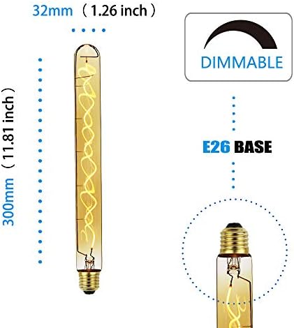 Tuneucle 1-Pack-Long Test Tube Спирала Vintage Edison Filament Light Bulbs,T10/T32 Medium (E26) Standard Base E27, 4W