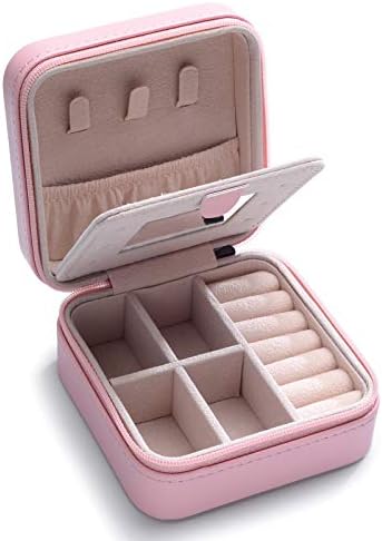 Sylanfia Mini Jewelry Box for Women, Small Jewelry Organizer for Girls Travel Jewelry Case, Dubel Layers Pink Jewelry