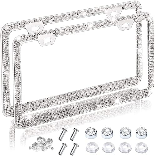 Frame регистрационен номер Bling, Bedazzled Блестящи Stainless Steel Car License Plate Frames, Над 1000 бр Bedazzled Clear Glass Diamond Кристал Crystals 2 Pack with Gift Box