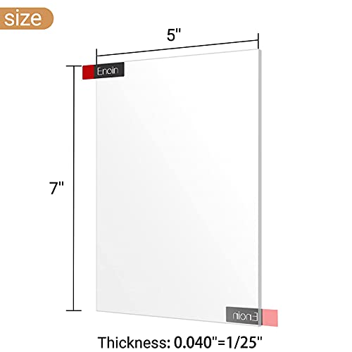 Enoin 5pcs 5 x 7 Inch Clear Acrylic/Plexiglass Sheet 0.040 1/25 Inch Thick, Plastic Sheet Transparent Board Panel for