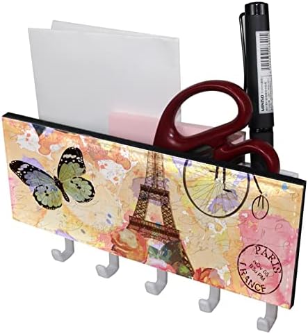 Vintage Paris Eiffel Tower Rose Butterfly Key and Mail Holder for Walls - Закачалка за Ключове с Пощенски Организатора