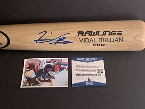 Vidal Brujan Тампа Бей Рейс Autographed Signed Забавно Baseball Bat BECKETT НОВОБРАНЕЦ COA