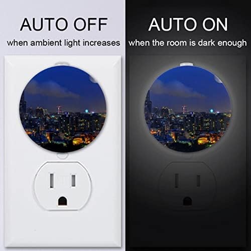 2 Pack Plug-in Nightlight LED Night Light Night of City with Pattern Здрач-to-Dawn Sensor for Kids Room, Nursery, Кухня,