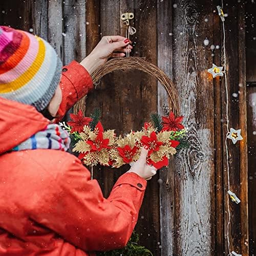 KSFBHC Врата Коледен венец декор Лоза Кръг на Коледно Цвете Венец Украса Ротанговое пръстен + коприна тъкани от борови