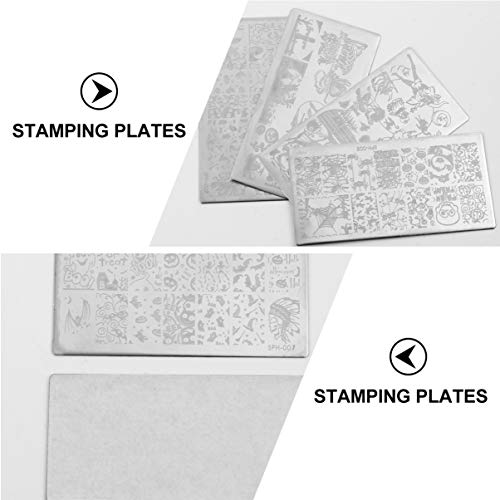 SOLUSTRE 4бр Хелоуин Nail Art Cartoon Pattern ransfer Steel Plate Нокти Stamping Plates САМ Хелоуин маникюр Templates