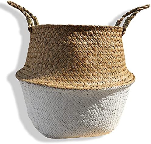Тъкани кошница корема Seagrass за съхранение, пералня, пикник, на капака на гнездото на завода, както и за съхранение