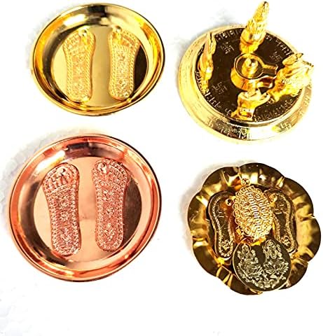 4 бр Пълен набор от Месинг и Мед Шри Maa Лакшми Charan Падука с плоча (Златни материали Чиста Метална Мед) Размер