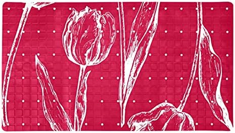 Червеният Цвят Ръчно Джудже Лале Цвете Баня Подложка за душ Вана Детски Мат (14, 7x26, 9 инча) с Вендузи и сливными Дупки