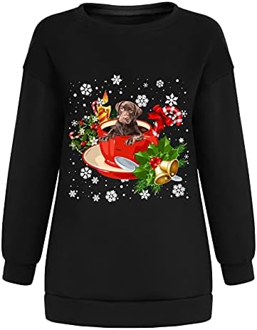 За Жени Пуловер с Дълъг Ръкав Hoody Коледа Куче Печат Crewneck Raglan Туника Блуза Свободни Модни Върхове Коригиращи Коледен Подарък