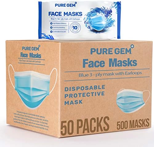Премиум Опаковка от 500 (50 x 10 маски) Еднократна Еднократна Маска за лице, Мека на кожата, Обемна опаковка от 3-Слойна