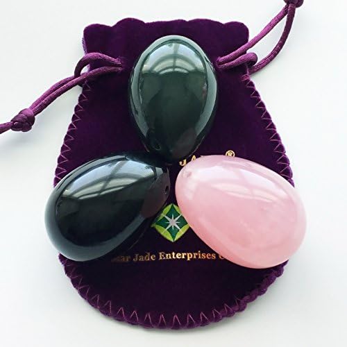 Нефрит 3 яйца-бр Комплект от 3 скъпоценен камък: нефрит нефрит, розов кварц и обсидиан, Всичко средни по размер с различно