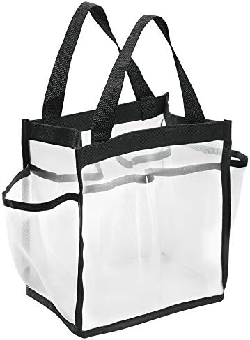 IDesign Water Resistant Nylon/Mesh Shower Tote Bag with Handles - 8.5 x 5.88 x 9.25, бял/Черен