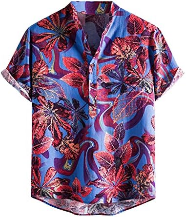 Misaky Фънки Hawaiia Мъжка лятна Тънка Ежедневни Памучни бельо Блуза с Къс ръкав