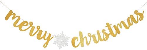 Весела Коледа Банер със Златен Блясък Снежинка Венец за Коледните Празници Партита Украса от Topfunyy