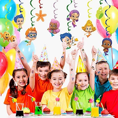 Guppies Birthday Party Доставки Hanging Завъртете Banner Decorations Glitter Foil Ceiling Decor for Kids Guppy Ocean Sea
