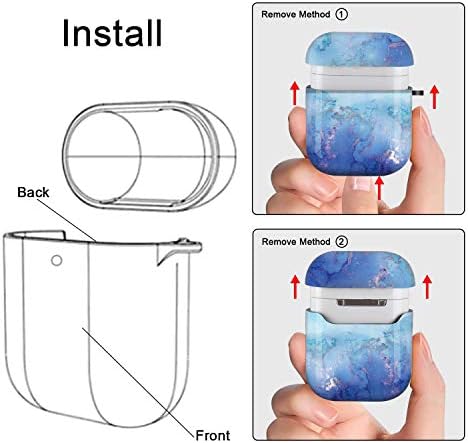 Lapac AirPods Case Blue Marble AirPod Case Marble Ocean for Women Момиче Pretty Сладко Accessories Защитен Твърд Калъф с Брелоком Против Lost for Wireless AirPods 2 & 1 Charging Case Sparkle Glitter