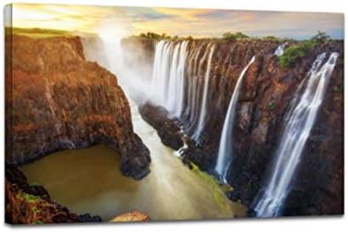 Стенно изкуство, Живопис върху платно Водопадите Виктория в Замбия и Зимбабве в рамка Плакат Произведение, Опъната и в