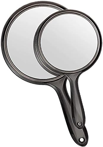 UW 2 елемента Ръчно Огледало, Грим Ръчно Двустранно Огледало 1X/3X Увеличително Огледало с Дръжка, Комплект от 2, Черен,