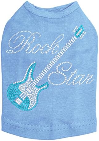 Guitar (Blue Swarovski) & Rock Star Тениска за кучета, XL Blue