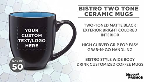 Обичай Големи от 16 унции. Bistro Coffee Mugs Set of 50, Pack - Вечеря, Restaurant Cups - Син