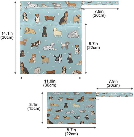 KEEPREAL Cartoon Doodle Puppy Dog Wet Dry Bag for Cloth Diaper&Swimsuit,Travel&Beach - Водоустойчив Мокри чанти - идеални за Мокри дрехи, Тоалетни принадлежности, 2 опаковки