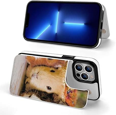Морско Свинче с Шапки Портфейл Калъф е Съвместим с iPhone 13 /13Pro/13 Mini/13Pro Max с 3 Слота за карти Задната част