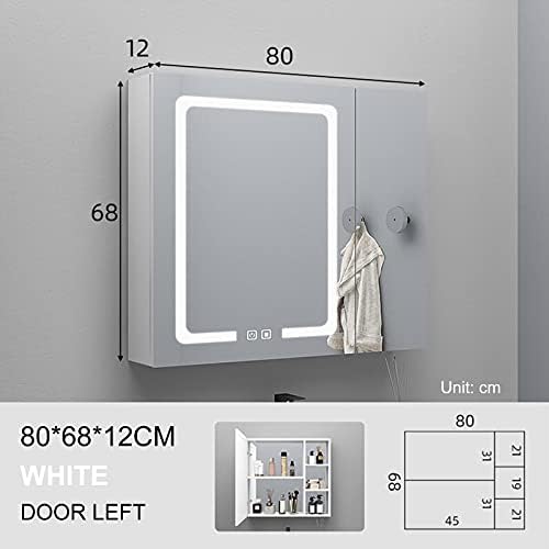 PWE-Осветени Шкафче медицина баня с Огледало, 31.4 X 26.7 см Осветени Огледална Врата и Рафтове за Съхранение, Алуминиева