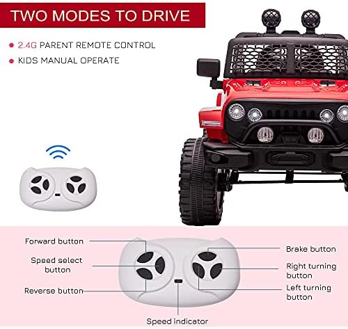 Aosom 12V Kids Ride On Car Battery Electric Powered Off Road Truck Toy with Parent Remote Control, Speed Adjustable, Red