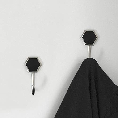 Regent Square Set of 2 Faux Leather Wall Hooks - Hexagon with Black Faux Leather - 2-Pack, Пютър, Цинк, сплави, Стенен/
