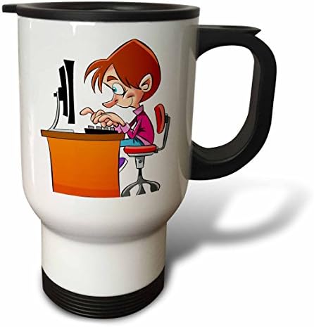 3dRose Computer Programmer at Work Cartoon Travel Mug, 14 грама, Бял