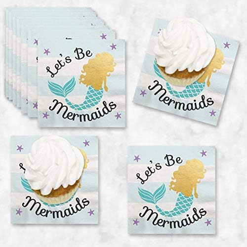 Big Dot of Happiness Let ' s Be Mermaids with Gold Foil - Baby Shower or Birthday Party Cocktail Beverage Napkins (16