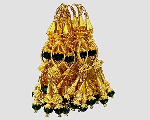 Yuktha Eternals Trendy and Fancy Gold Kundan Work with Многоцветни Beads - 12 броя (тъмно зелен)
