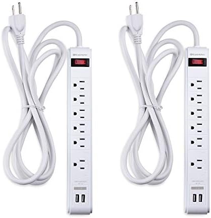 Кабел Matters 2-Pack 6 Outlet Surge Protector Power Strip with USB, удължителен кабел с дължина 12 метра (мрежов филтър