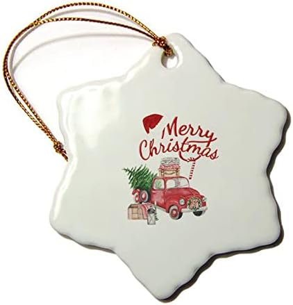 Весела Коледа Керамични Бижута Червен Камион Hexagonal Haning Украшение 3 Инча Плосък Коледен Орнамент Двупосочен Коледа