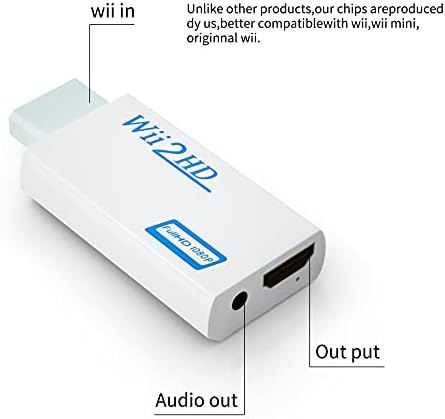 Wii към HDMI Конвертор + HDMI Кабел 1.5 m/5ft, BolAAzuL Wii към HDMI Адаптер Wii 2 HDMI Конектор Бял Wii, HDMI Изход Видео