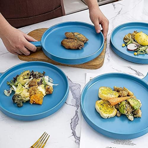 порцеланови 8-инчов кръгли кът чинии комплект от 4 сервировочных чинии син цвят. комплекти Кухненски Принадлежности набор