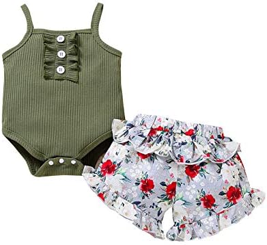 Облекло За Новородени Момичета, Обикновена Плъзгачи На Бретелях, Върховете+Къси Панталони с Цветен Модел, Комплект Дрехи