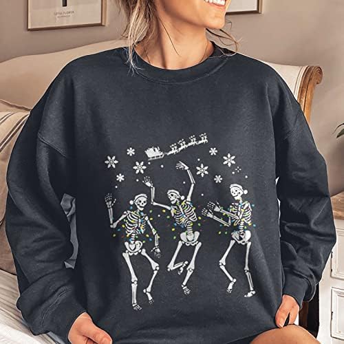 Дамски Коледна Hoody Crewneck Пуловер Върховете Зима Човешки Скелет Печат Свободна Блуза