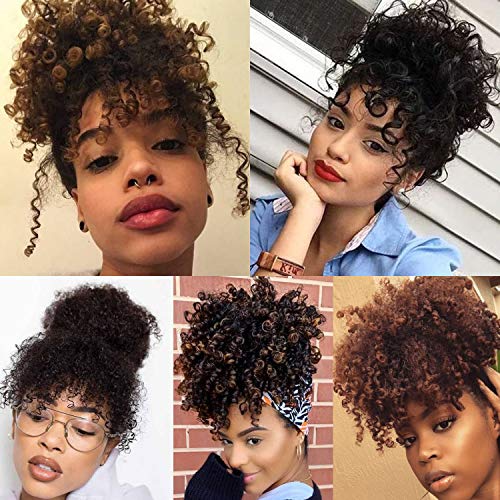 Tbotfd Afro Puff Drawstring Опашка Bun with Бретон Synthetic Short Извратени Къдрава Опашка Updo Hair Extensions with