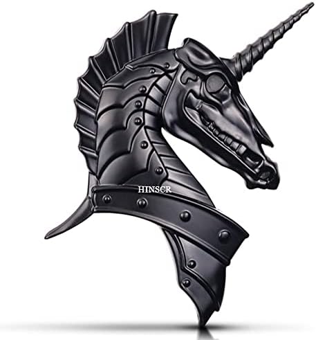 HINSCR Unicorn 3D Metal Car Emblem Decals Ancient War Horse Decals Personality Cartoon Unicorn Car Sticker for Auto（Black-Symmetry