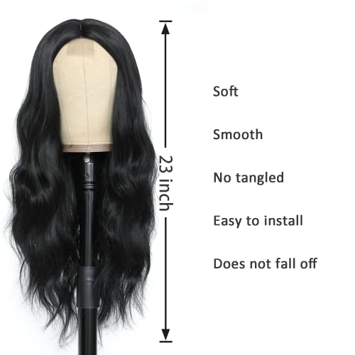 Черна Перука за Жени Glueless No Lace Front Перука Premium Synthetic body Wigs With Middle Part Natural Long Black Перука