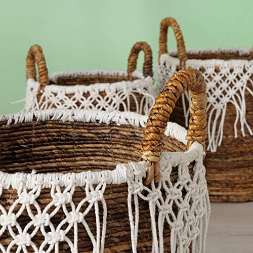 WHW Full House Свята Boho Romantic Дантела Baskets, Комплект от 3 Завязанных ресни Памучни детайлите ресни, Спокоен Крайбрежен