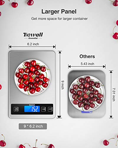 TICWELL Essential Food Scale £ 33 Digital Кухня Scale Weight Grams Oz for Cooking Baking Multifunction Food Scale 1gPrecise Graduation 5 Units LCD Display Touch Screen, Неръждаема Стомана, Бутон за