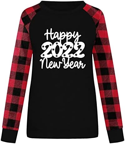 Happy New Years 2022 Raglan Тениска за Жени С Дълъг Ръкав Каре Срастване Туника Върховете на Ежедневните Меки Блузи, Тениски,