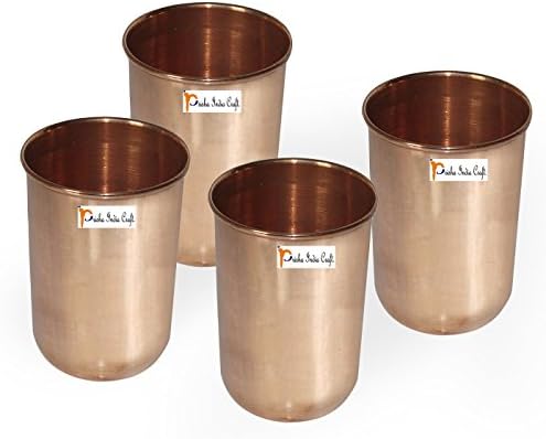 Комплект от 4 - Prisha India Занаятите Pure Copper Glass Cup for Water - Ръчно изработени Water Glasses - Traveller '