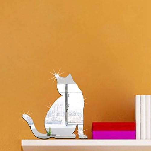WOCACHI Стикери За Стена, Стикери Сладък Котка Мода направи си САМ 3D Огледало Стикер На Стената Големи Часовници Начало Декор Изкуство, Рисувани Тапети Peel & Stick Преноси?