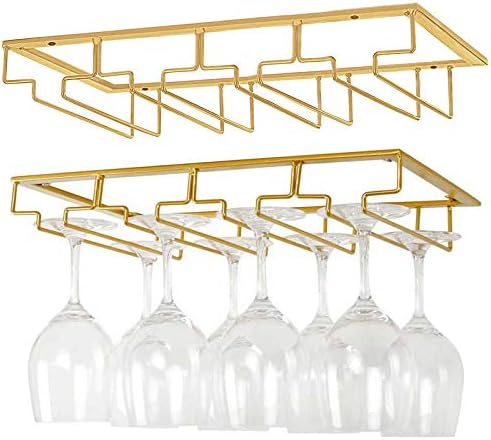 DOKIMIYA Wine Glass Rack - Under Cabinet Stemware Wine Glass Holder Glasses Storage Hanger Metal Organizer for Bar Кухня 4 Rows Gold