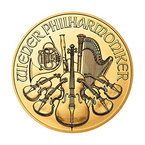 1989 г. ДО сега (на случаен година) Austria 1/2 oz Злато Philharmonic Coin Brilliant Uncirculated 50 Euros Със сертификат