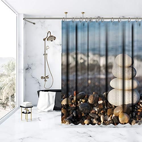 Завеса за душ с принтом Дзен Стоунс / Водонепропусклива Завеса за душ с Отвор за Бутона за Баня - различни Размери Плажни